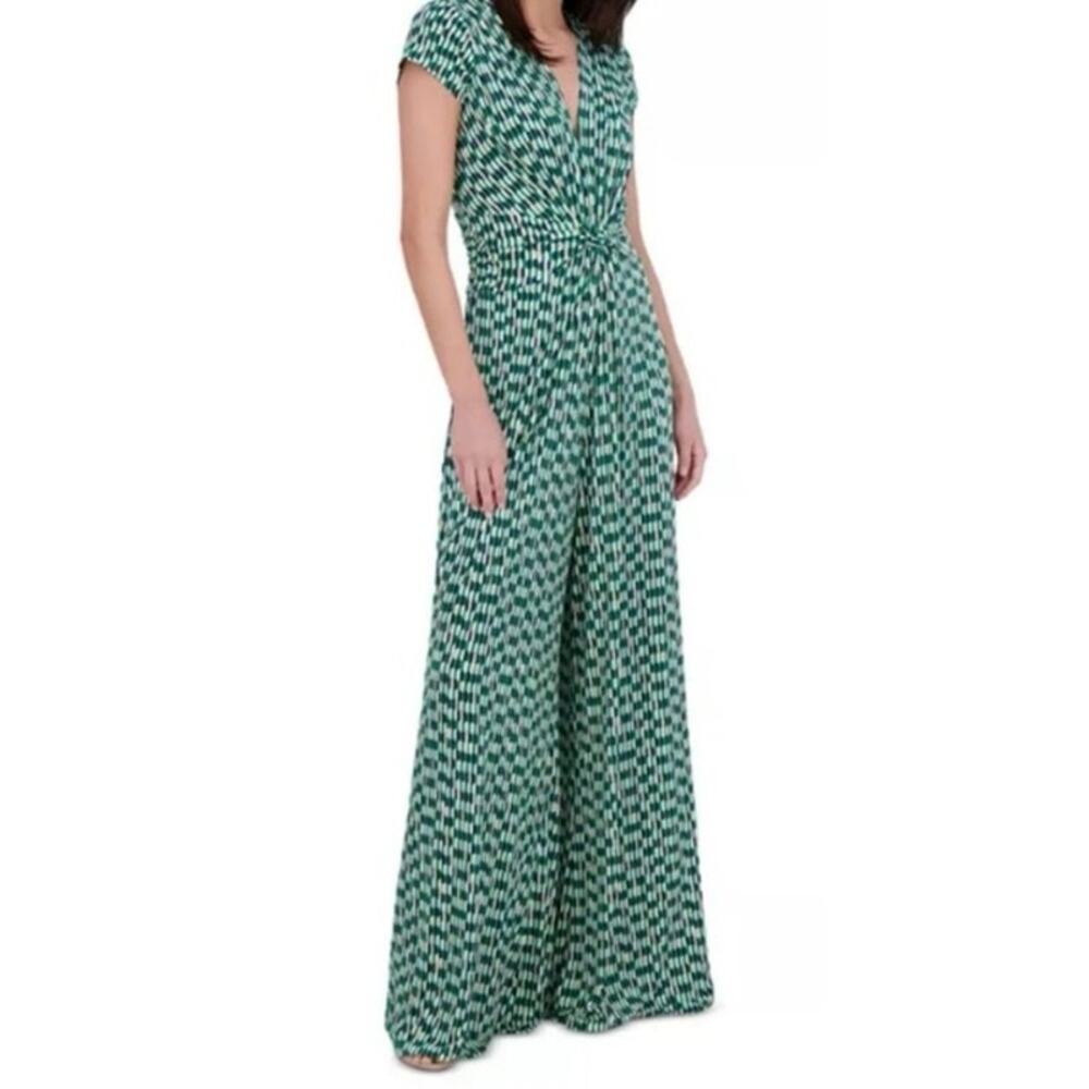 NEW Vince Camuto Twist Front Wide Leg Jumpsuit Womens Plus 2X Green Geometric